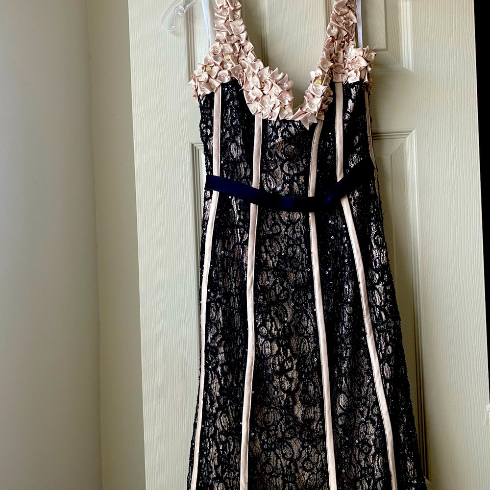 Formal Black And Cream Lace and Sequin Gown